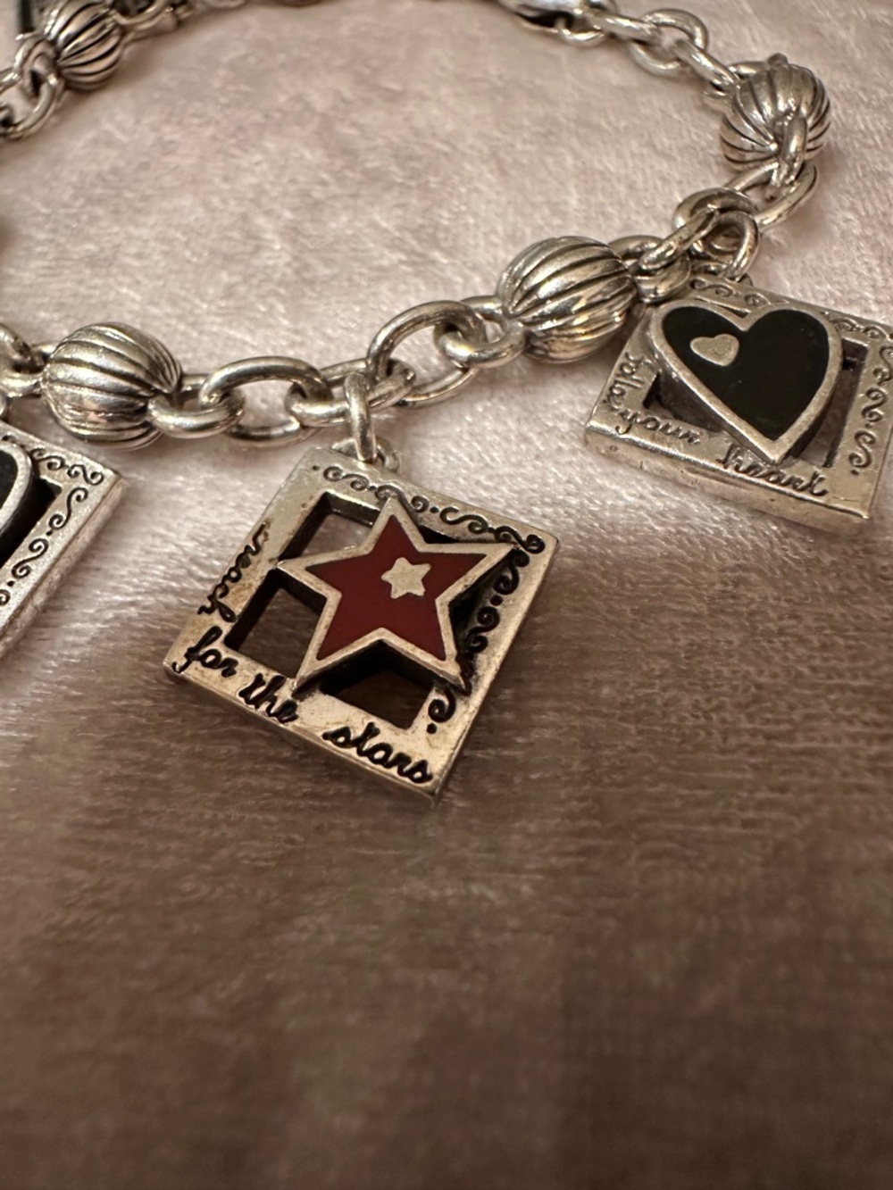 Brighton Hollywood Dream Charm Bracelet with Black Heart & Red Star Accents
